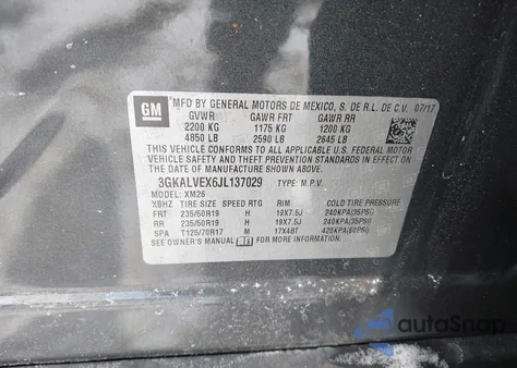 2018 GMC Terrain Slt из США, поврежденный, VIN 3GKALVEX6JL137029